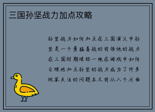 三国孙坚战力加点攻略